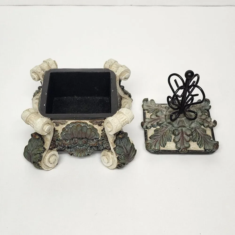 VTG Decorative Dresser Chest Jewelry Box Lid Ornate Trinket Keepsake Organizer